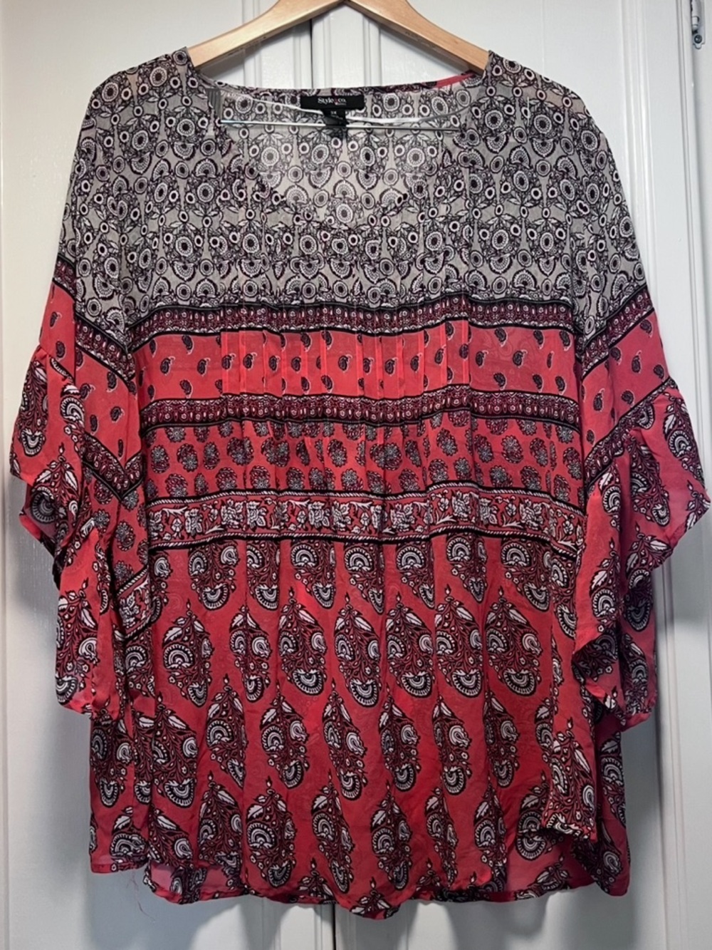 Style & Co. Paisley Print Blouse Boho Flowy Lightweight Whimsical Summer Size 3X